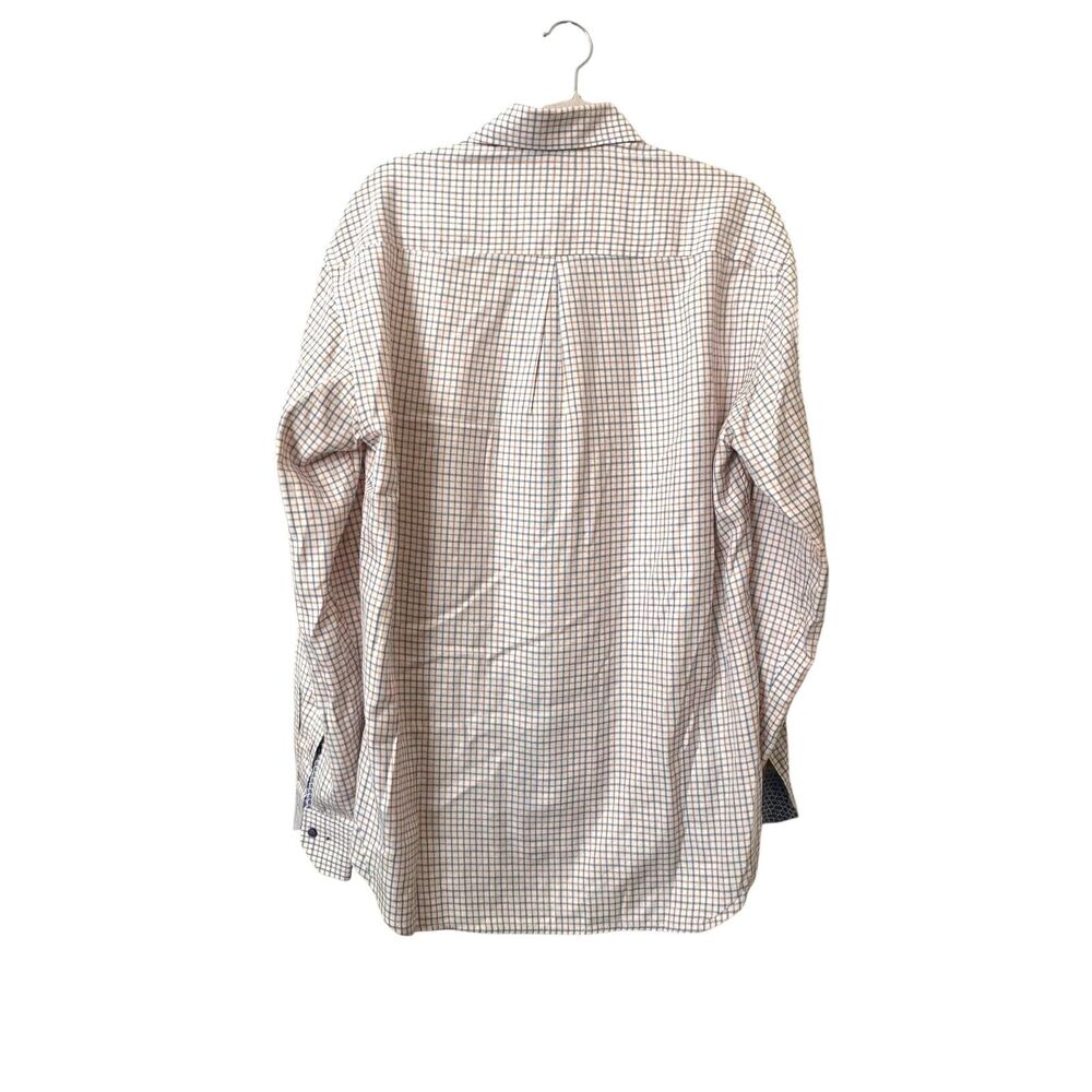 STENSTROMS‎ Fitted Checkered Dress Shirt Orange/Blue 39/15.5 - Picture 2 of 4